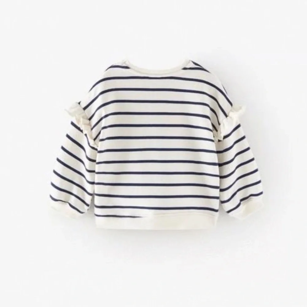 Zara Striped Ruffle Sleeve Kids Top 3/6m cream navy